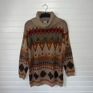 Vintage 80s Aztec Southwestern Native Indie Bohemian Country Turtleneck Sweater